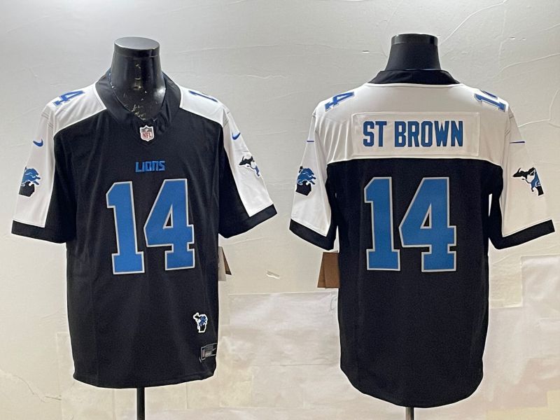 Men Detroit Lions #14 St Brown Black Thanksgiving three generations 2025 Nike Limited NFL Jersey style 4